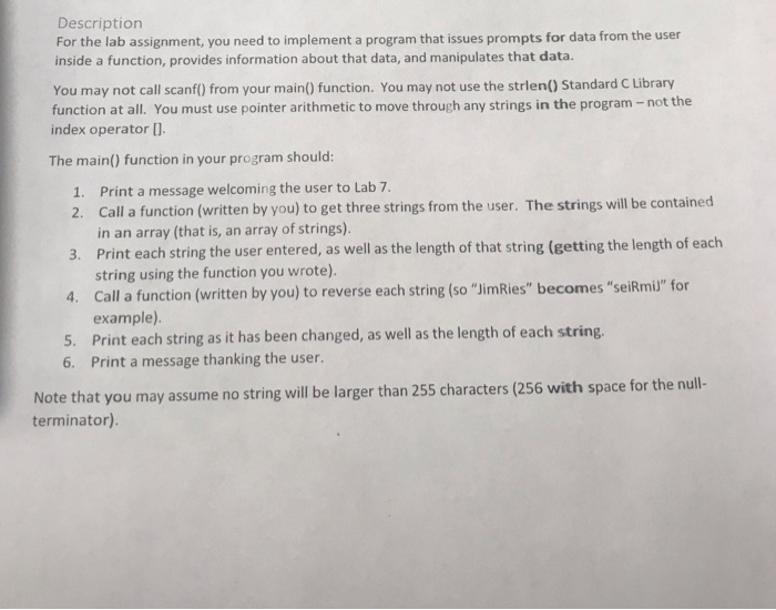 Solved Description For the lab assignment, you need to | Chegg.com