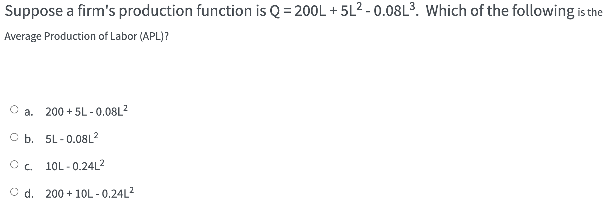 Solved Suppose a firm's production function is | Chegg.com