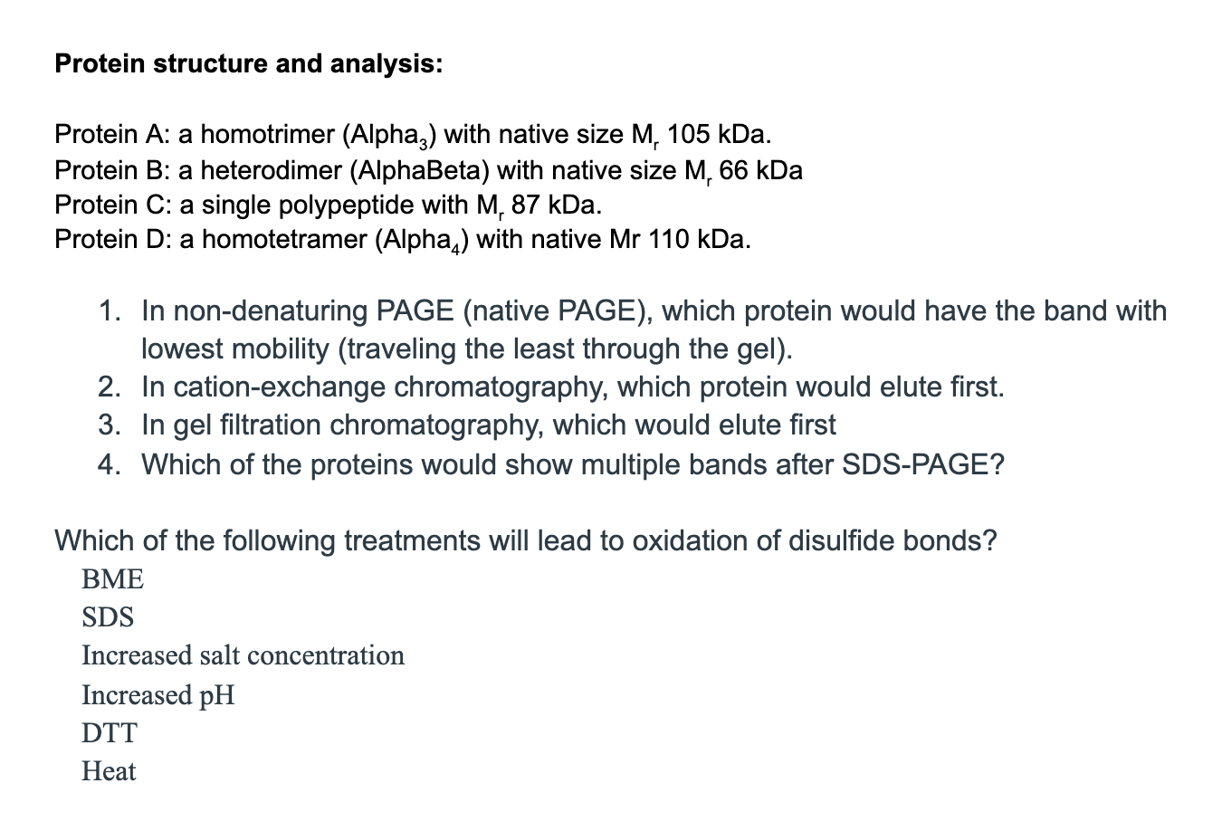 Solved ANSWER 1,2, 3 & 4 based on the details of protein a,b | Chegg.com