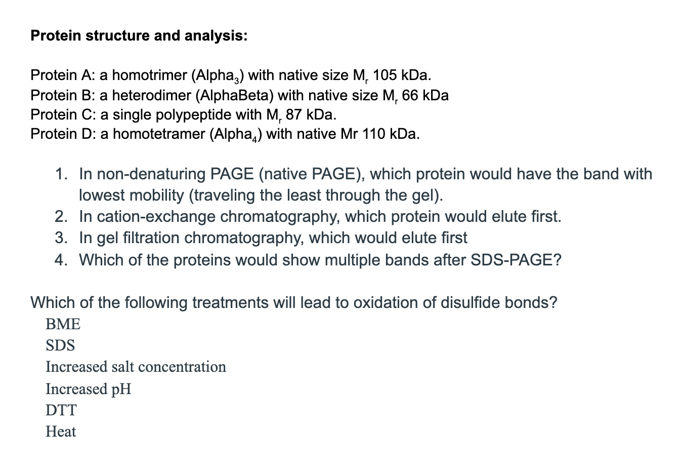 Solved ANSWER 1,2, 3 & 4 Based On The Details Of Protein A,b | Chegg.com