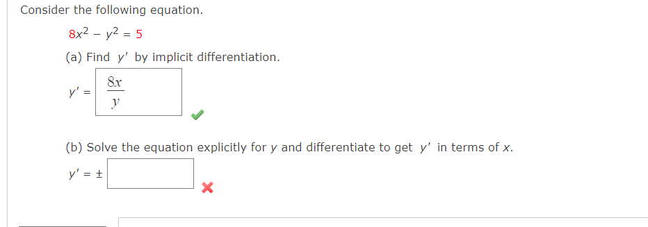 Solved Consider the following equation. 8x2 - y2 = 5 (a) | Chegg.com