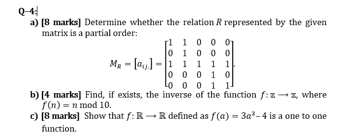 Solved = Q-4: a) [8 marks] Determine whether the relation R | Chegg.com