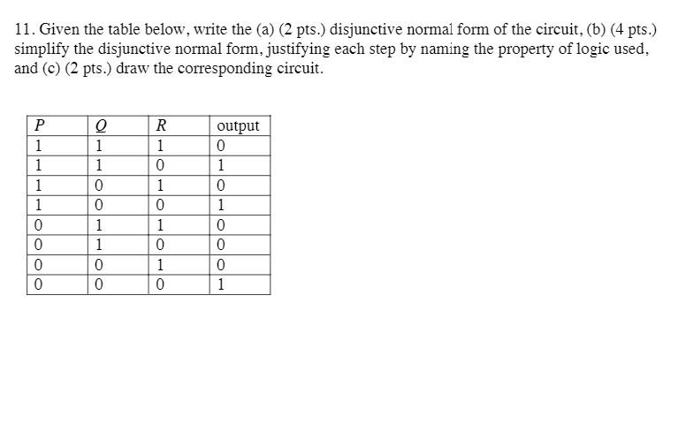 Solved 11. Given the table below, write the (a) (2 pts.) | Chegg.com