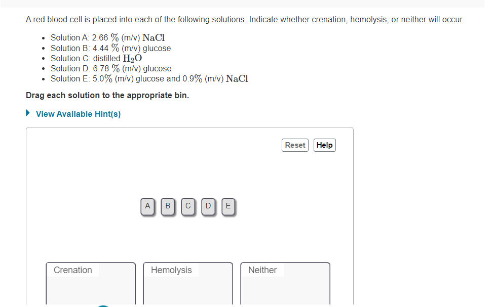 Solved A red blood cell is placed into each of the following | Chegg.com