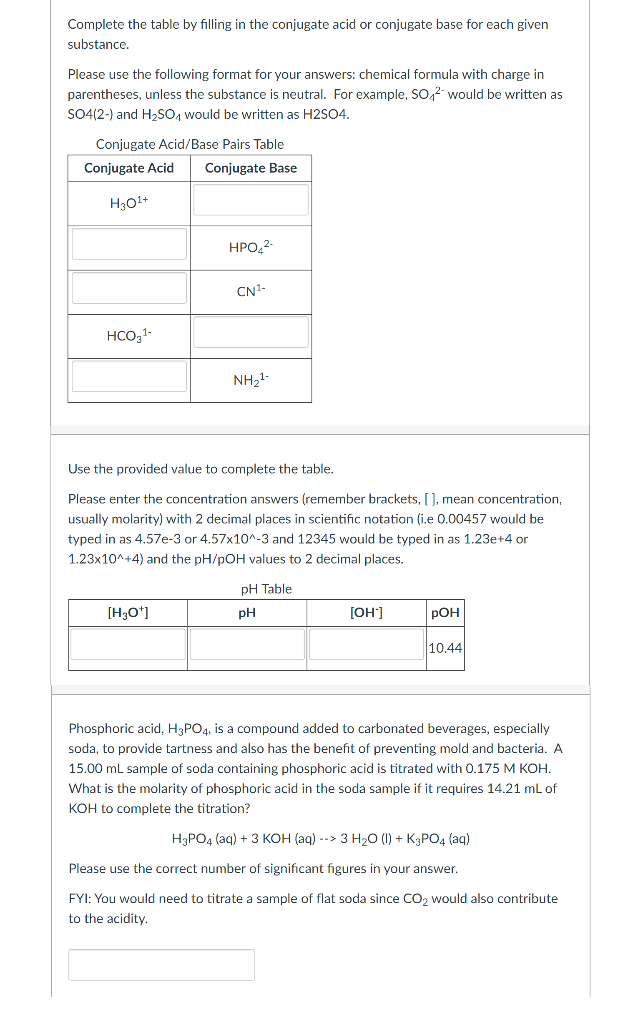 Solved Complete the table by filling in the conjugate acid | Chegg.com