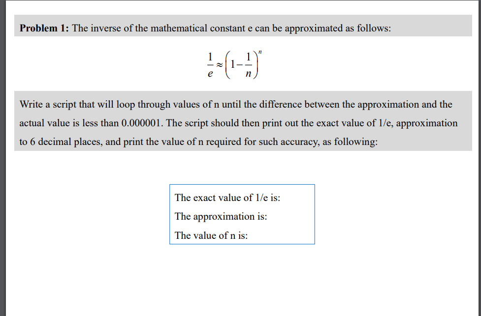 Solved Problem 1: The inverse of the mathematical constant e | Chegg.com
