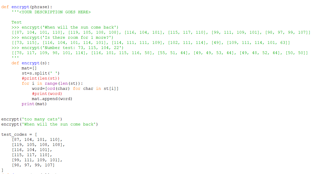 Solved def decrypt (word list): ''' Test >>> decrypt | Chegg.com