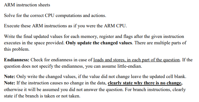 ARM instruction sheets Solve for the correct CPU | Chegg.com
