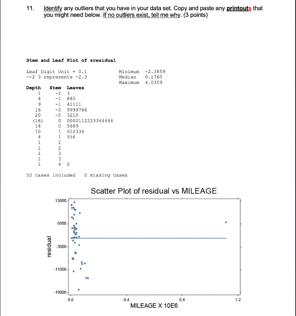 Solved: 11 Identify Any Outliers That You Have In Your Dat... | Chegg.com