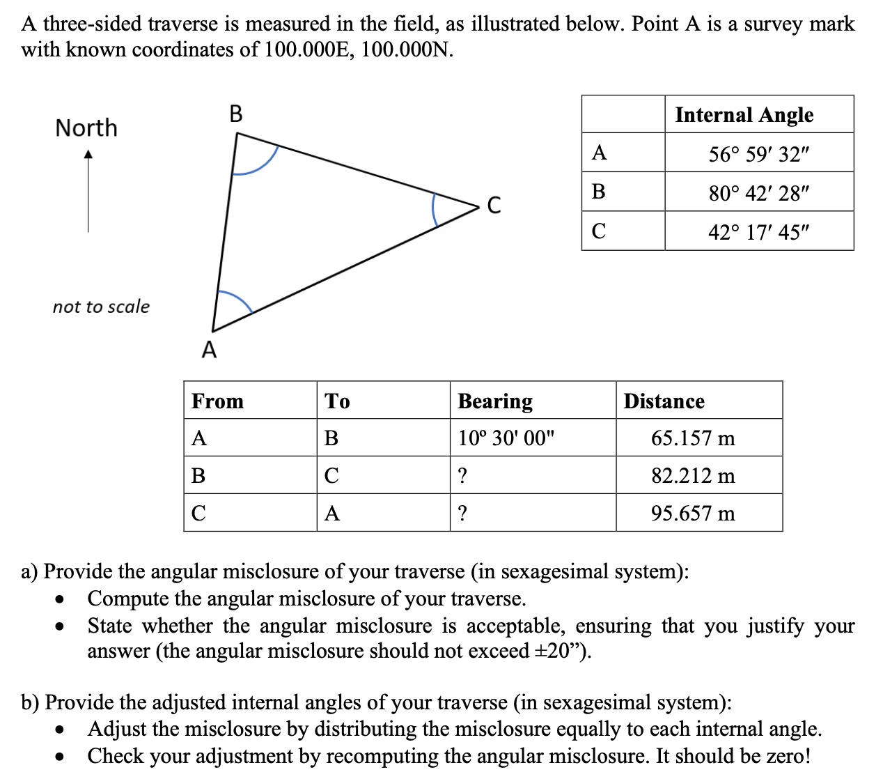 Solved A three-sided traverse is measured in the field, as | Chegg.com