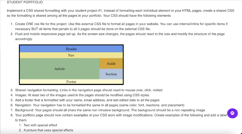 Solved STUDENT PORTFOLIO Implement a CSS shared formatting | Chegg.com