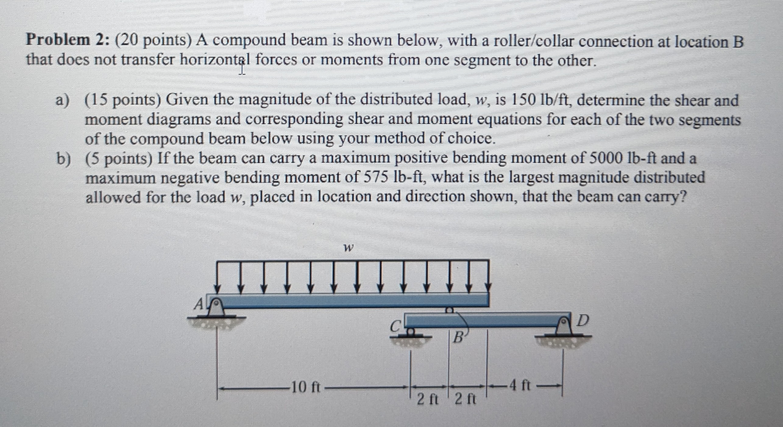 Solved Problem 2: (20 Points) A Compound Beam Is Shown | Chegg.com