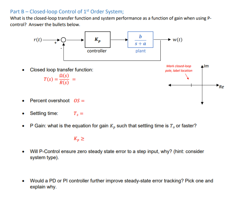 Solved Part B - Closed-loop Control of 1st Order System; | Chegg.com