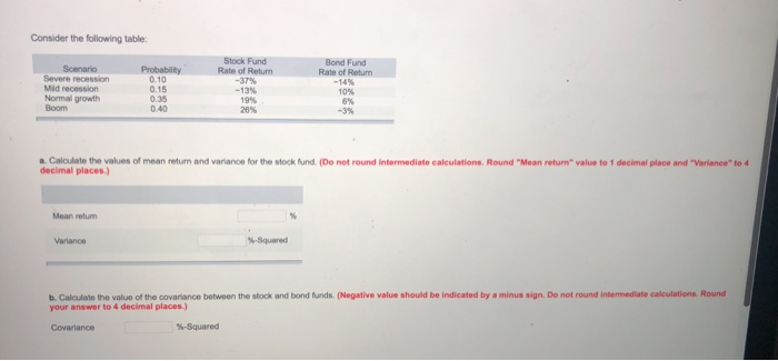 Solved Consider the following table: Severe recession Mid | Chegg.com