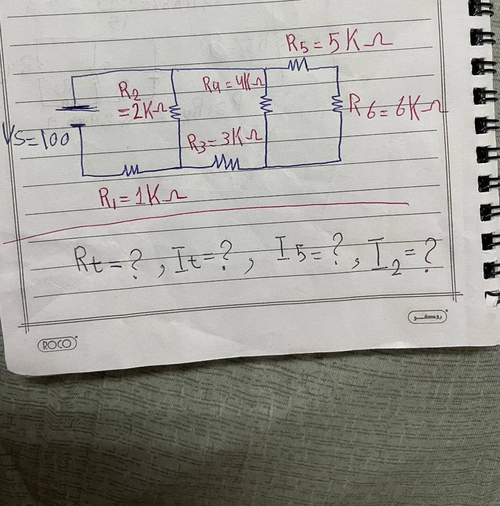 R5=5kn M Ru = 4km Re = 2K & mi & R 6 = 6 kr 1s=100 5 RzKn un an R = 1kn Rt-? , It=?, 15= ?, I,- ROCO