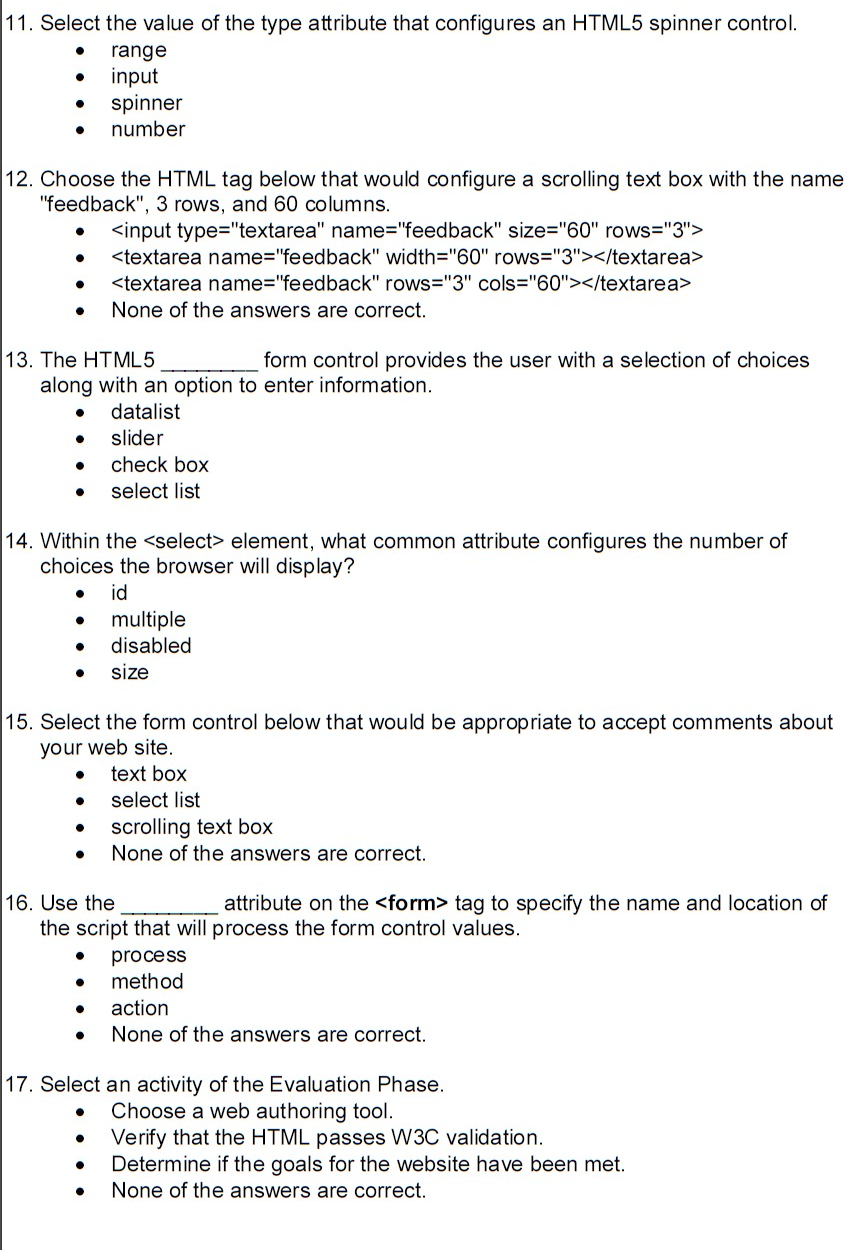 Solved 11 Select The Value Of The Type Attribute That Chegg