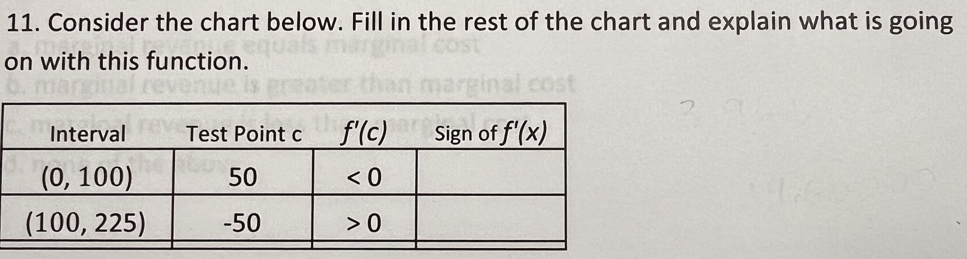 Solved 11. Consider the chart below. Fill in the rest of the | Chegg.com