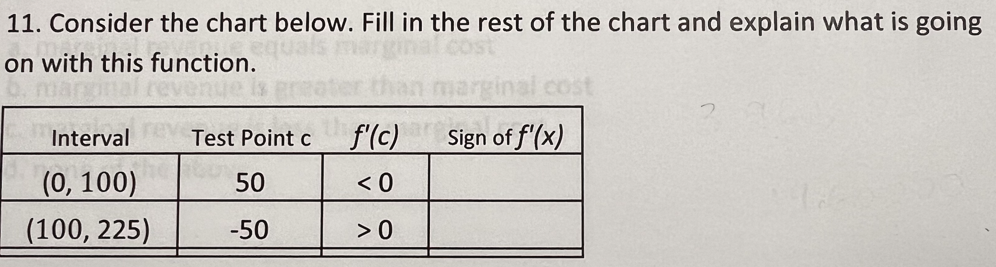 Solved 11. Consider The Chart Below. Fill In The Rest Of The | Chegg.com