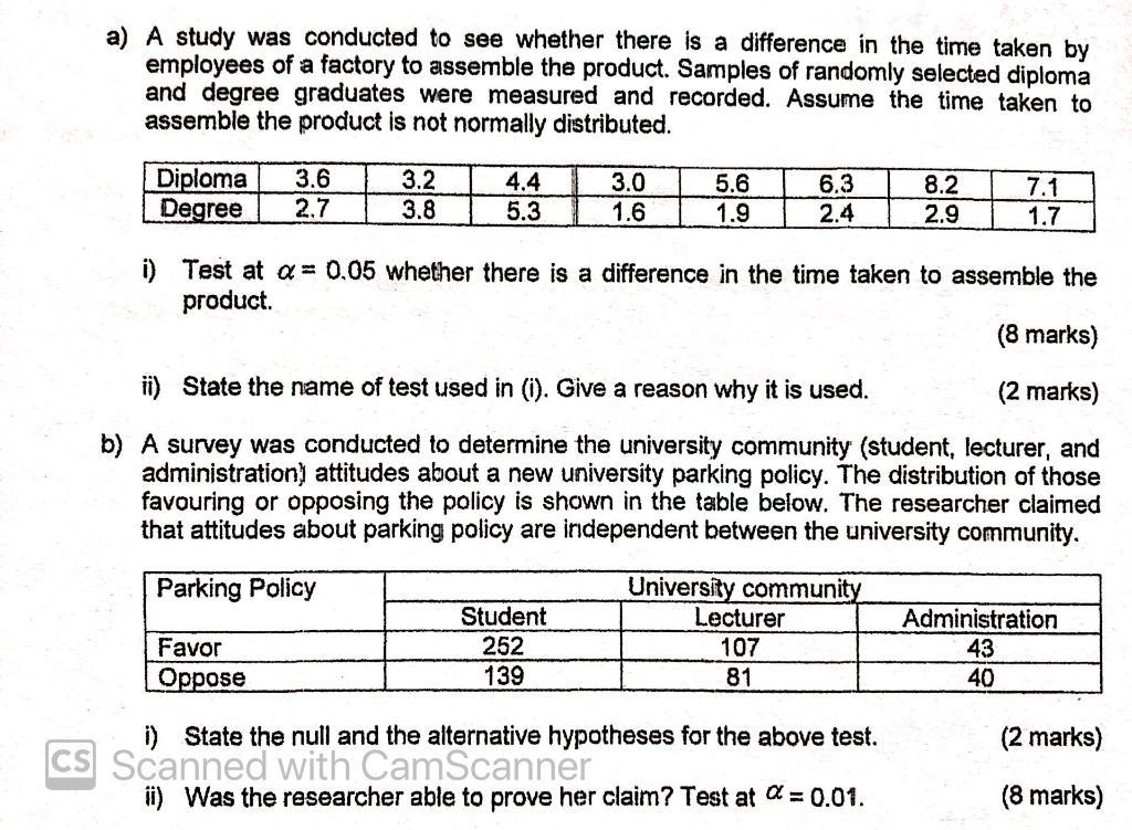 Solved a) A study was conducted to see whether there is a | Chegg.com