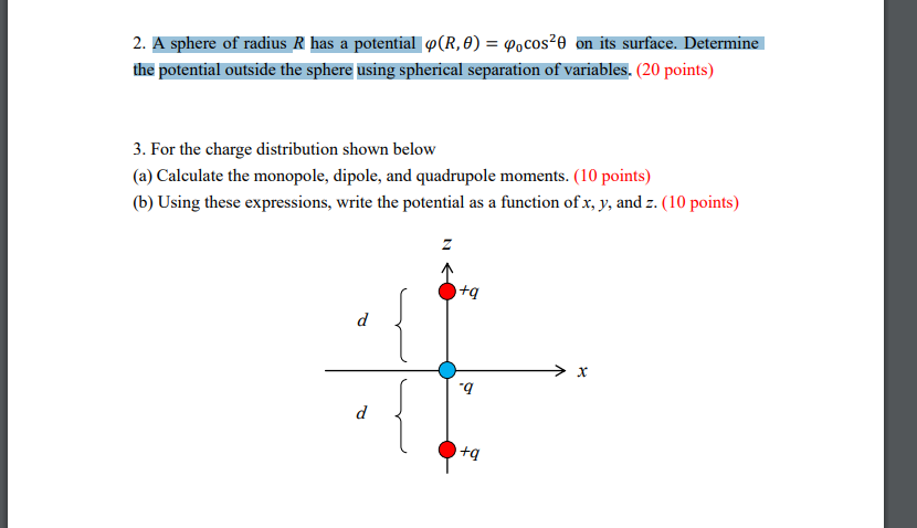 Solved 2. A sphere of radius R has a potential (R,0) = | Chegg.com