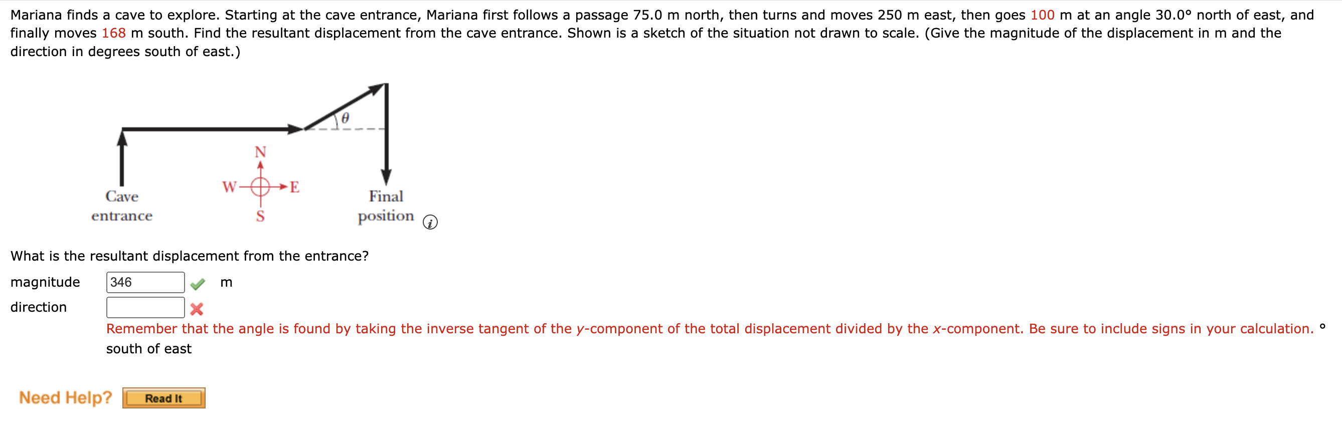 Solved direction in degrees south of east.) What is the | Chegg.com