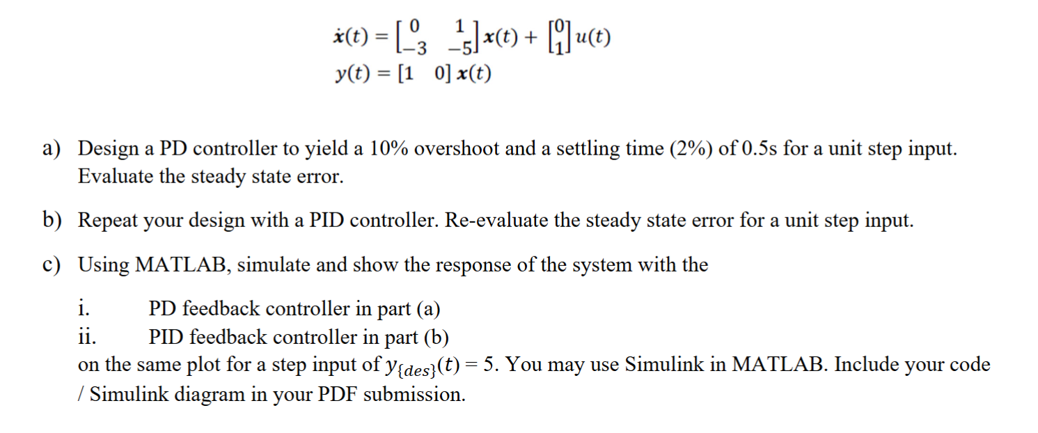 Solved Consider the systema) ﻿Design a PD controller to | Chegg.com