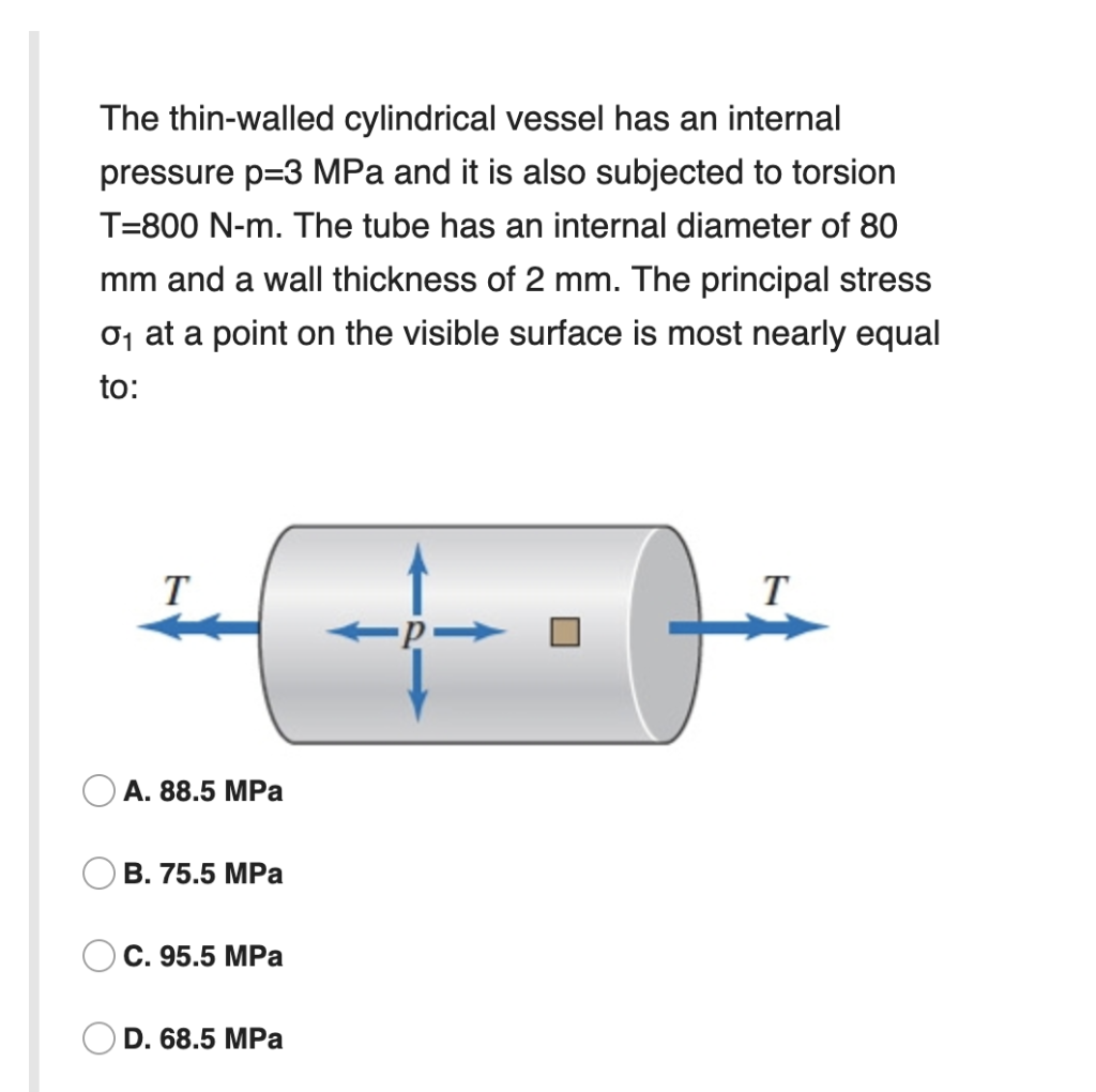 Solved The Thin-walled Cylindrical Vessel Has An Internal | Chegg.com