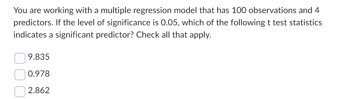 Solved You Are Working With A Multiple Regression Model That | Chegg.com