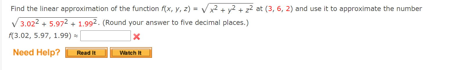 Solved Find The Linear Approximation Of The Function F(x, Y, | Chegg.com