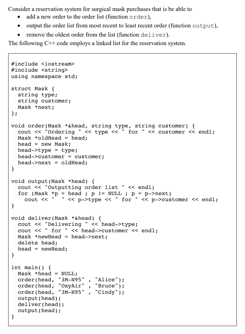 Solved Consider A Reservation System For Surgical Mask Pu Chegg Com
