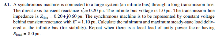 Solved 1. A synchronous machine is connected to a large | Chegg.com