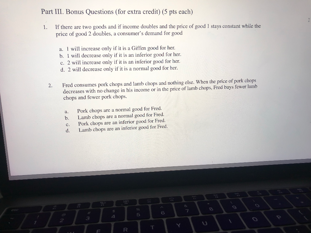 One Bonus Question Solved Part III. Bonus Questions (for extra credit) (5 pts | Chegg.com