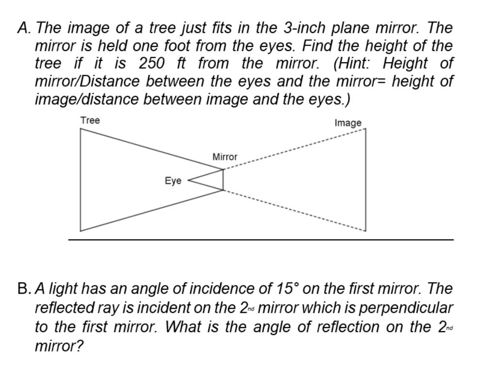 Solved A. The image of a tree just fits in the 3-inch plane | Chegg.com