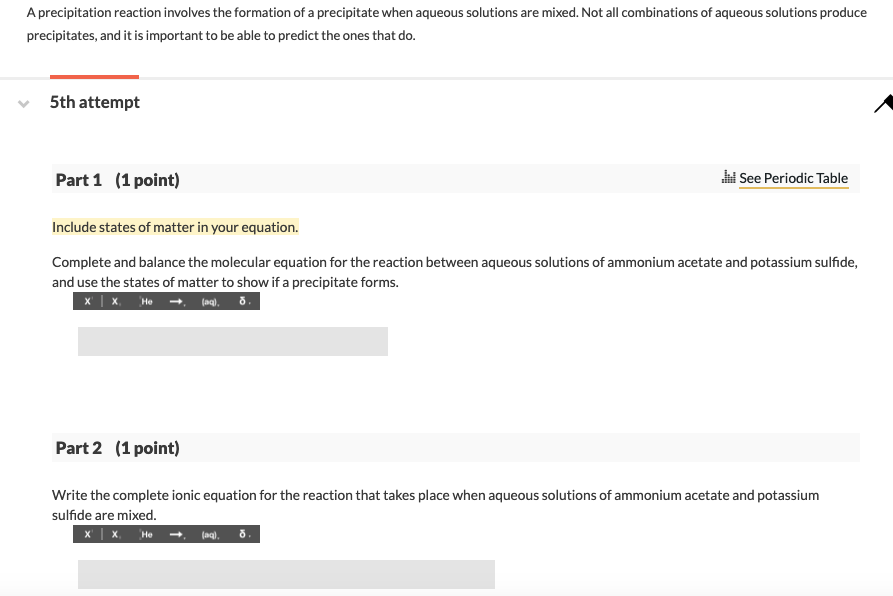  solved a precipitation reaction involves the formation