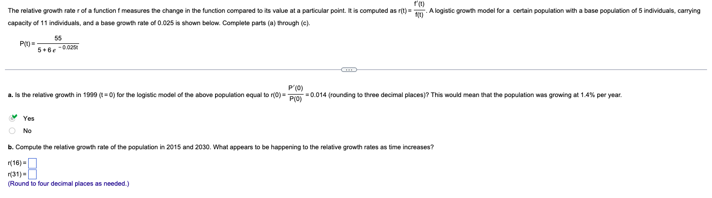 Solved F(t) The Relative Growth Rate R Of A Function F | Chegg.com