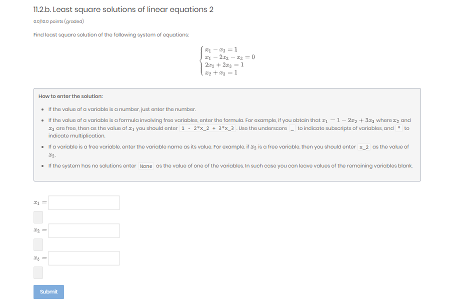 Solved 11.2.b. Least square solutions of linear equations 2 | Chegg.com