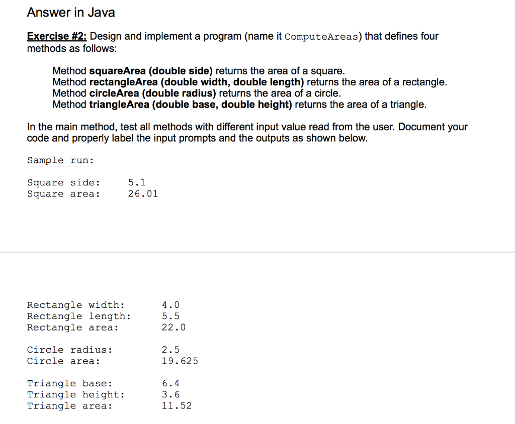 Solved Answer in Java Exercise #2: Design and implement a | Chegg.com