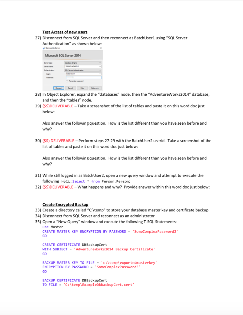 Instructions for assignment 7-SQL Server Security | Chegg.com