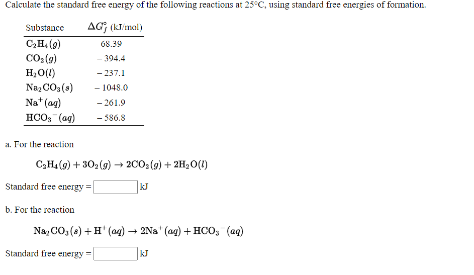 Solved Calculate The Standard Free Energy Of The Following Chegg Com