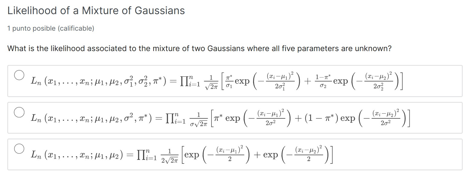 Solved Likelihood Of A Mixture Of Gaussians 1 Punto Posible Chegg