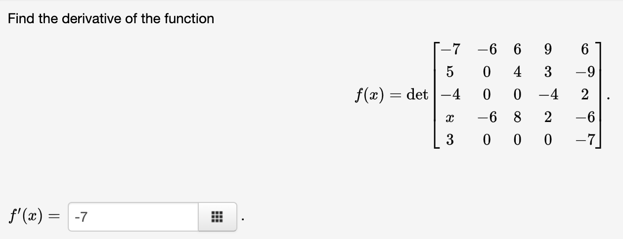 find the derivative of the function f x det