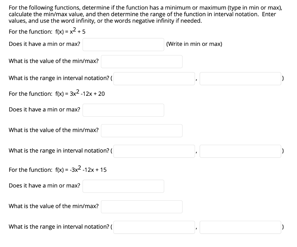 Solved For the following functions, determine if the | Chegg.com