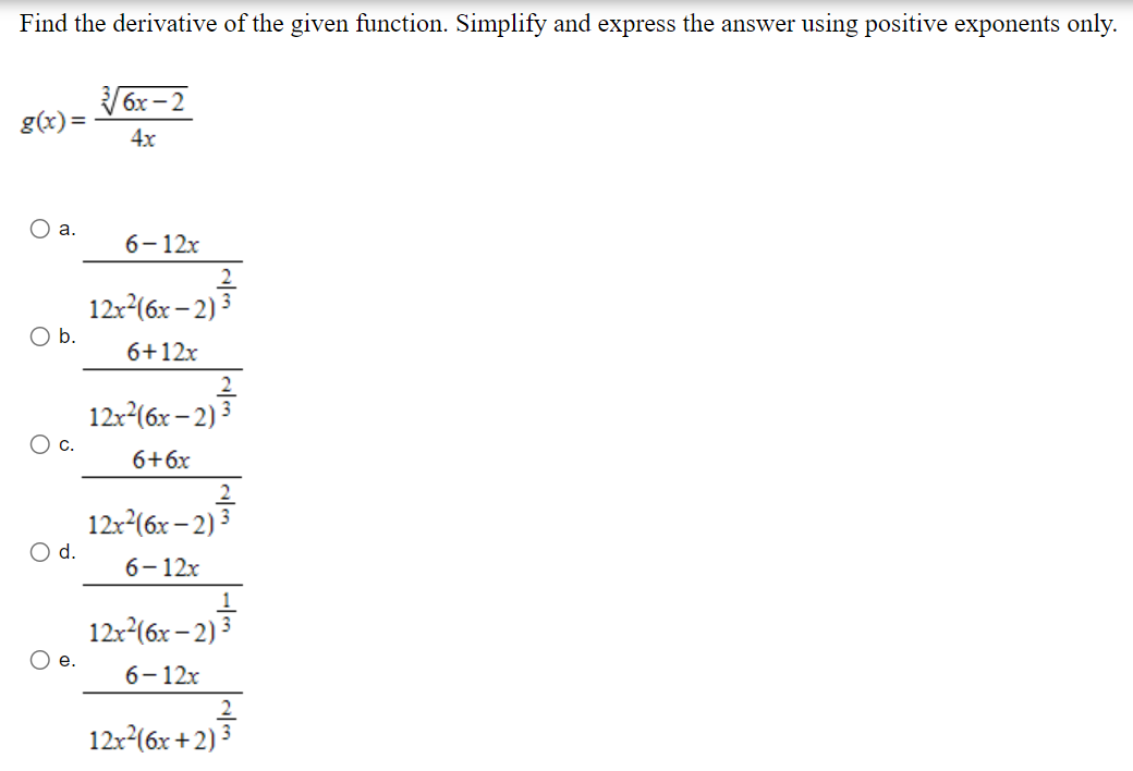 Solved Find the derivative of the given function. Simplify | Chegg.com