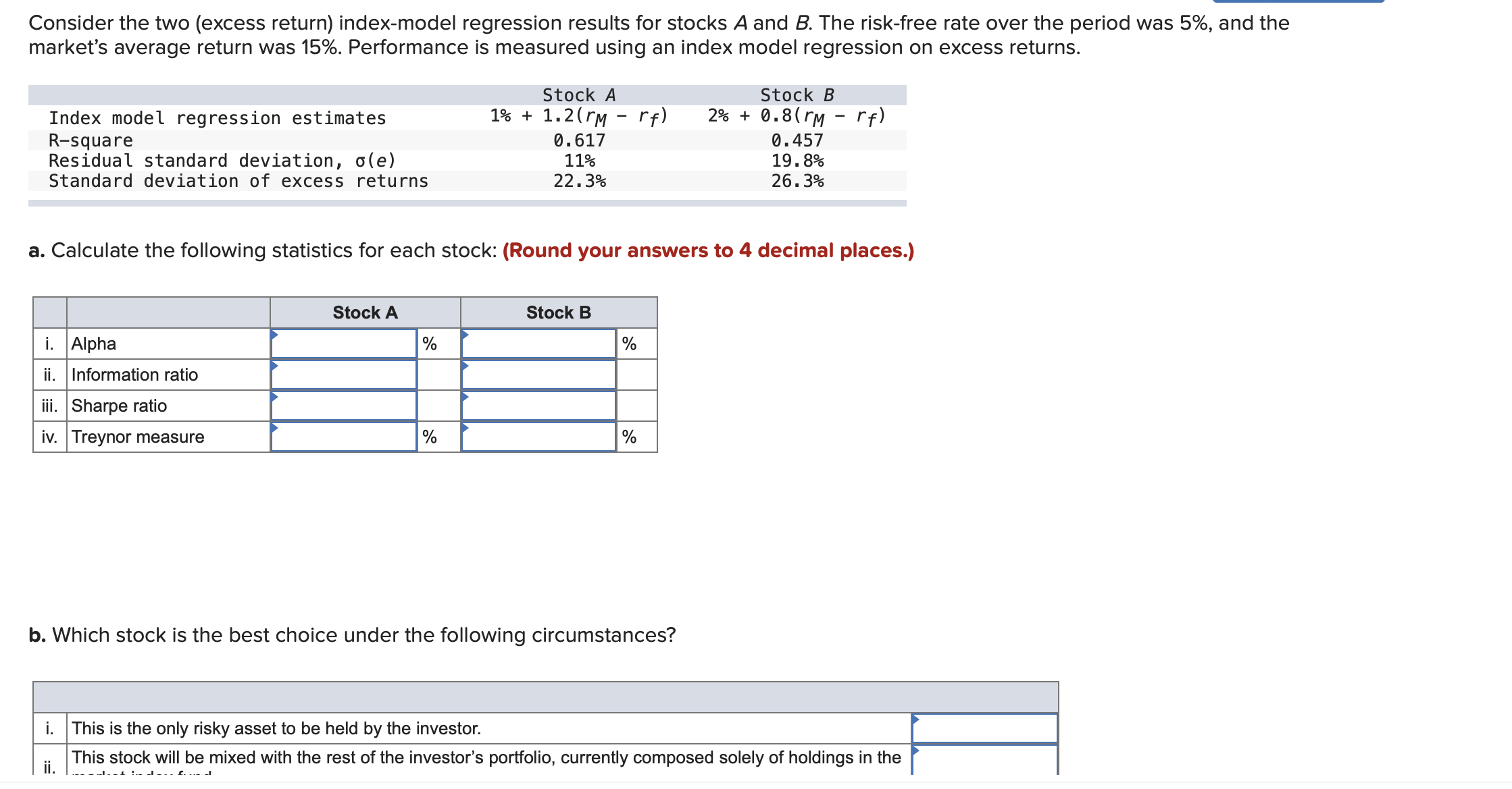 Consider the two (excess return) index-model | Chegg.com