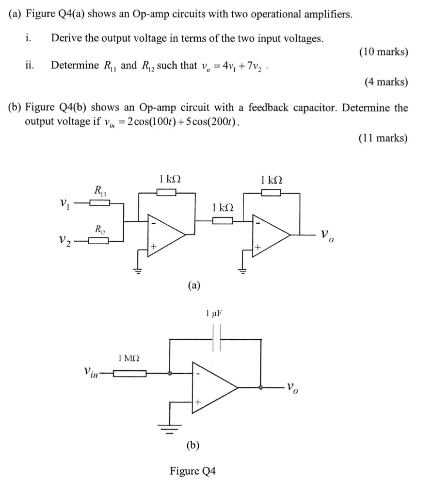 Solved (a) Figure Q4(a) shows an Op-amp circuits with two | Chegg.com