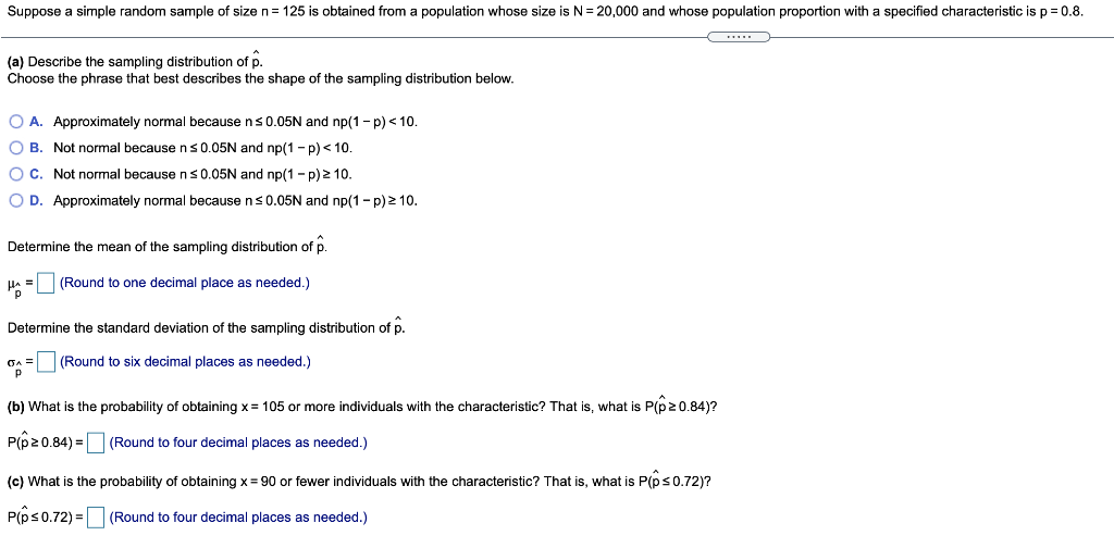 Solved Suppose a simple random sample of size n= 125 is | Chegg.com