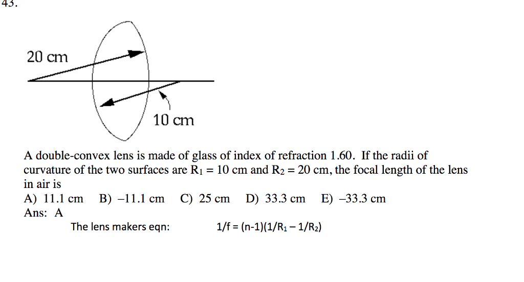 Solved 43. 20 cm 10 cm A doubleconvex lens is made of glass