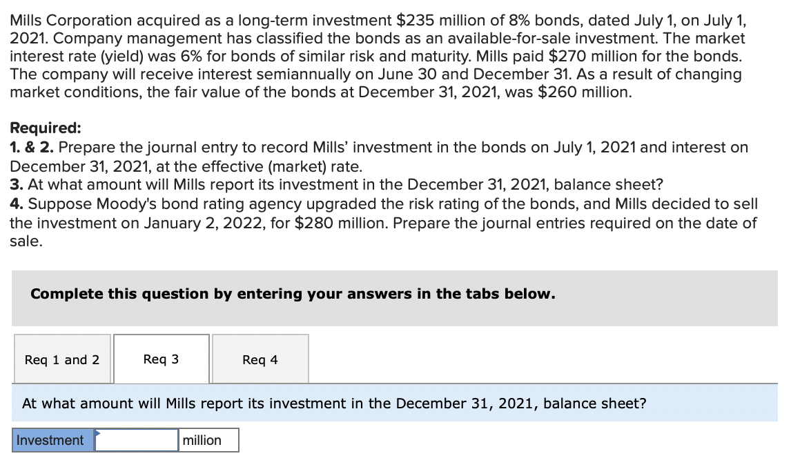 Solved Mills Corporation acquired as a longterm investment