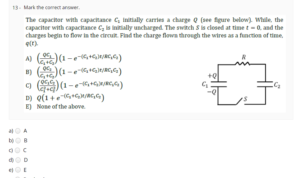 Solved The capacitor with capacitance C1 initially carries a
