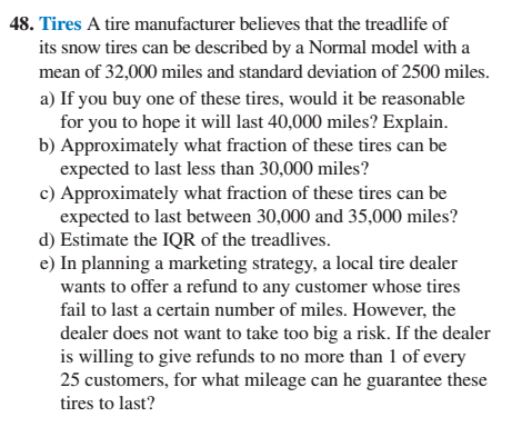 Tire Math Question Solved 48. Tires A tire manufacturer believes that the | Chegg.com